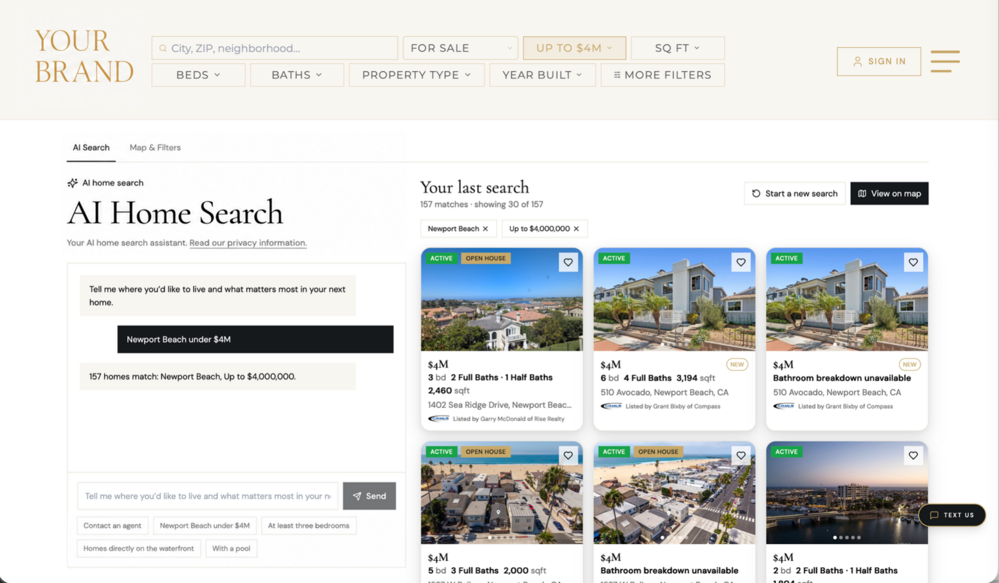 AI home search — buyer types what they want, listings appear instantly